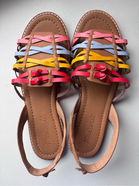 Madewell Shoes - Madewell Multicolor Strappy Leather Slingback Sandals, Pink Blue Yellow Red 6.5